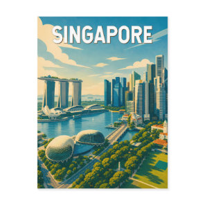 Singapore Illustration Travel Art Vintage Postcard
