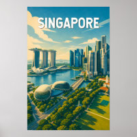 Singapore Illustration Travel Art Vintage