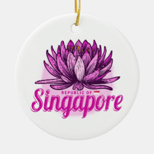 Singapore Lotus Flag Vintage Holiday Souvenir Ceramic Ornament