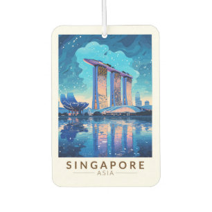 Singapore Marina Bay Night Travel Art Vintage Air Freshener