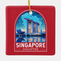 Singapore Marina Bay Night Travel Art Vintage