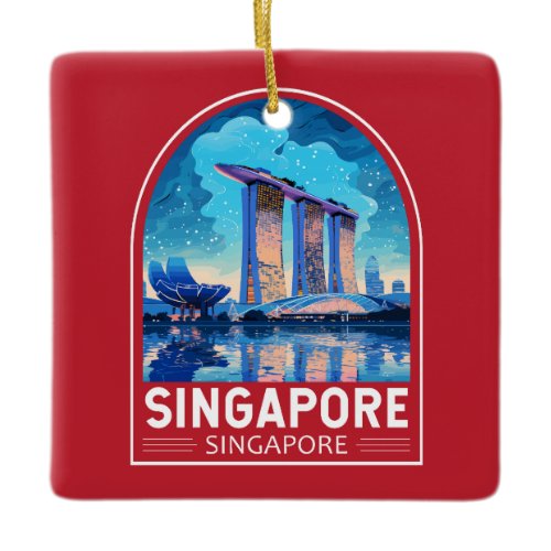 Singapore Marina Bay Night Travel Art Vintage Ceramic Ornament