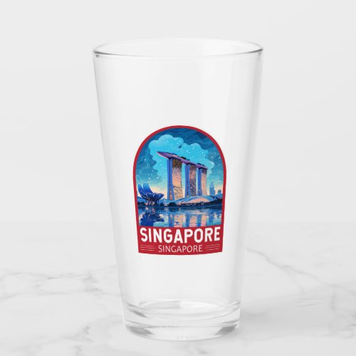 Singapore Marina Bay Night Travel Art Vintage Glass