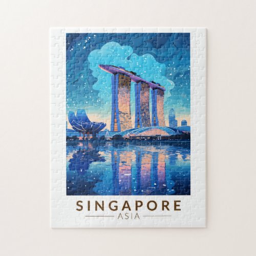 Singapore Marina Bay Night Travel Art Vintage Jigsaw Puzzle