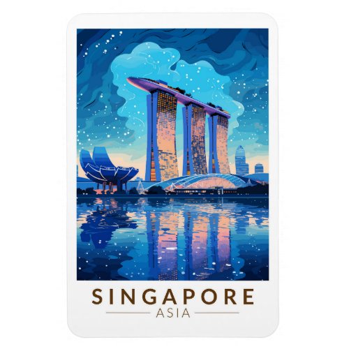 Singapore Marina Bay Night Travel Art Vintage Magnet