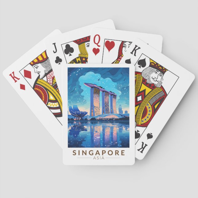 Singapore Marina Bay Night Travel Art Vintage Poker Cards (Back)