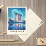 Singapore Marina Bay Night Travel Art Vintage Postcard<br><div class="desc">Singapore retro vector travel design. Marina Bay is an upscale area of skyscrapers,  posh hotels and luxury malls. It's known for the towering Singapore Flyer Ferris wheel and the flower conservatories and colourful Supertrees of Gardens by the Bay.</div>