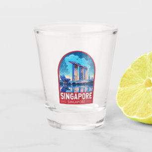 Singapore Marina Bay Night Travel Art Vintage Shot Glass
