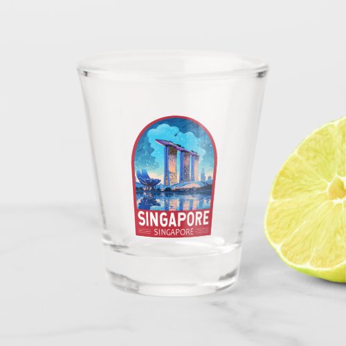 Singapore Marina Bay Night Travel Art Vintage Shot Glass