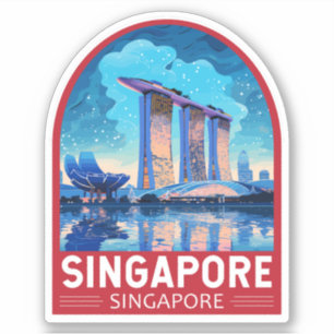 Singapore Marina Bay Night Travel Art Vintage Sticker
