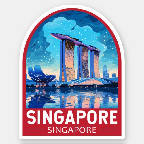 Singapore Marina Bay Night Travel Art Vintage Sticker