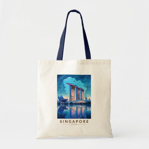 Singapore Marina Bay Night Travel Art Vintage Tote Bag