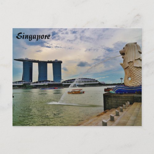 Singapore Merlion and Marina Bay Sands Hotel Postcard