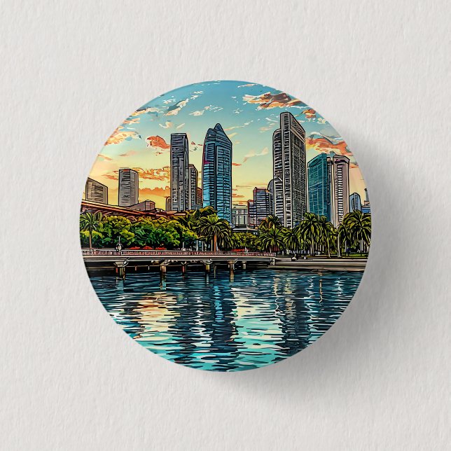 Singapore Modern Cityscape Button (Front)