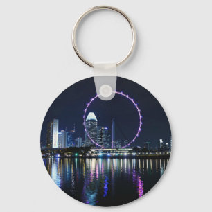 Singapore night skyline keychain