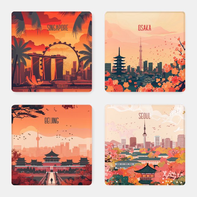Singapore, Osaka, Beijing, Seoul Coaster Set (Set)