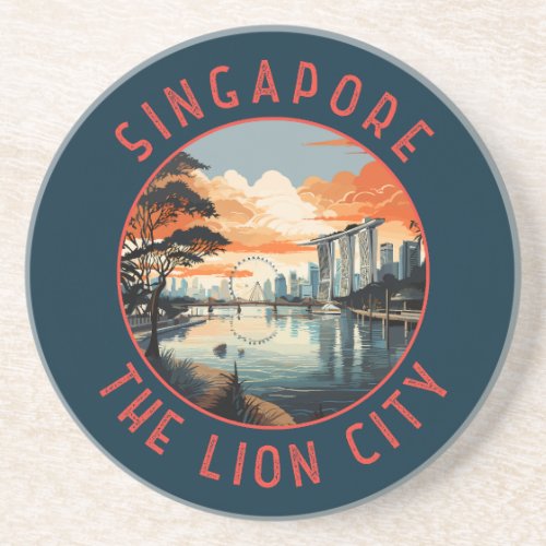 Singapore Retro Distressed Circle Coaster