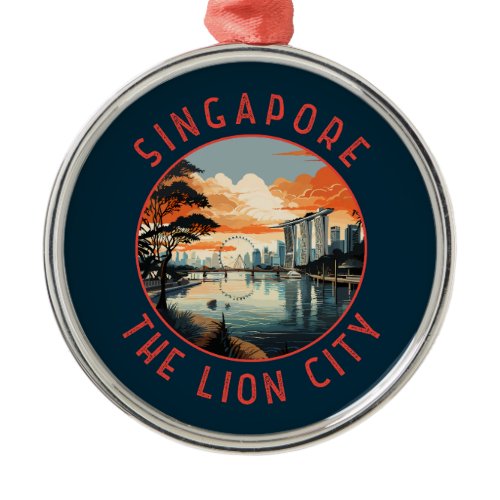 Singapore Retro Distressed Circle Metal Ornament