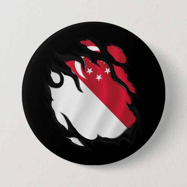 Singapore Ripped Flag Button (Front)