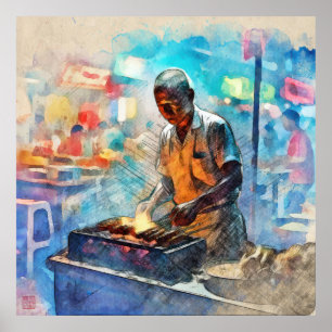 Singapore Satay Seller - Large Archival Print
