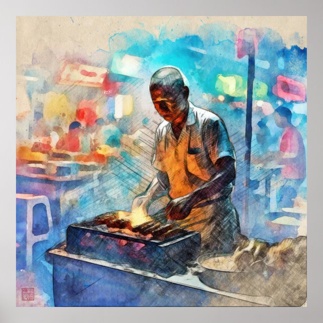 Singapore Satay Seller - Large Archival Print (Front)