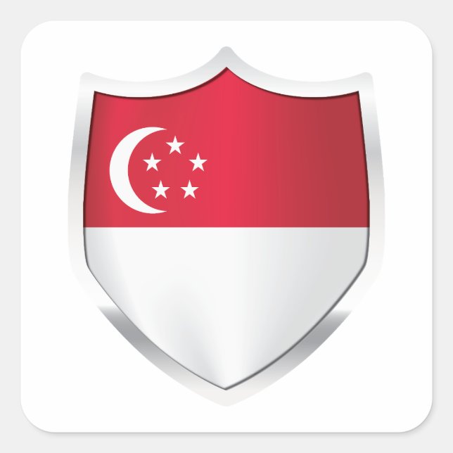 Singapore Silver Shield Flag Square Sticker (Front)