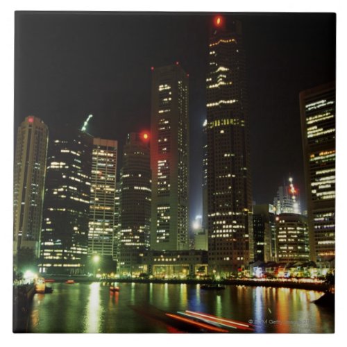 Singapore skyline at night ceramic tile