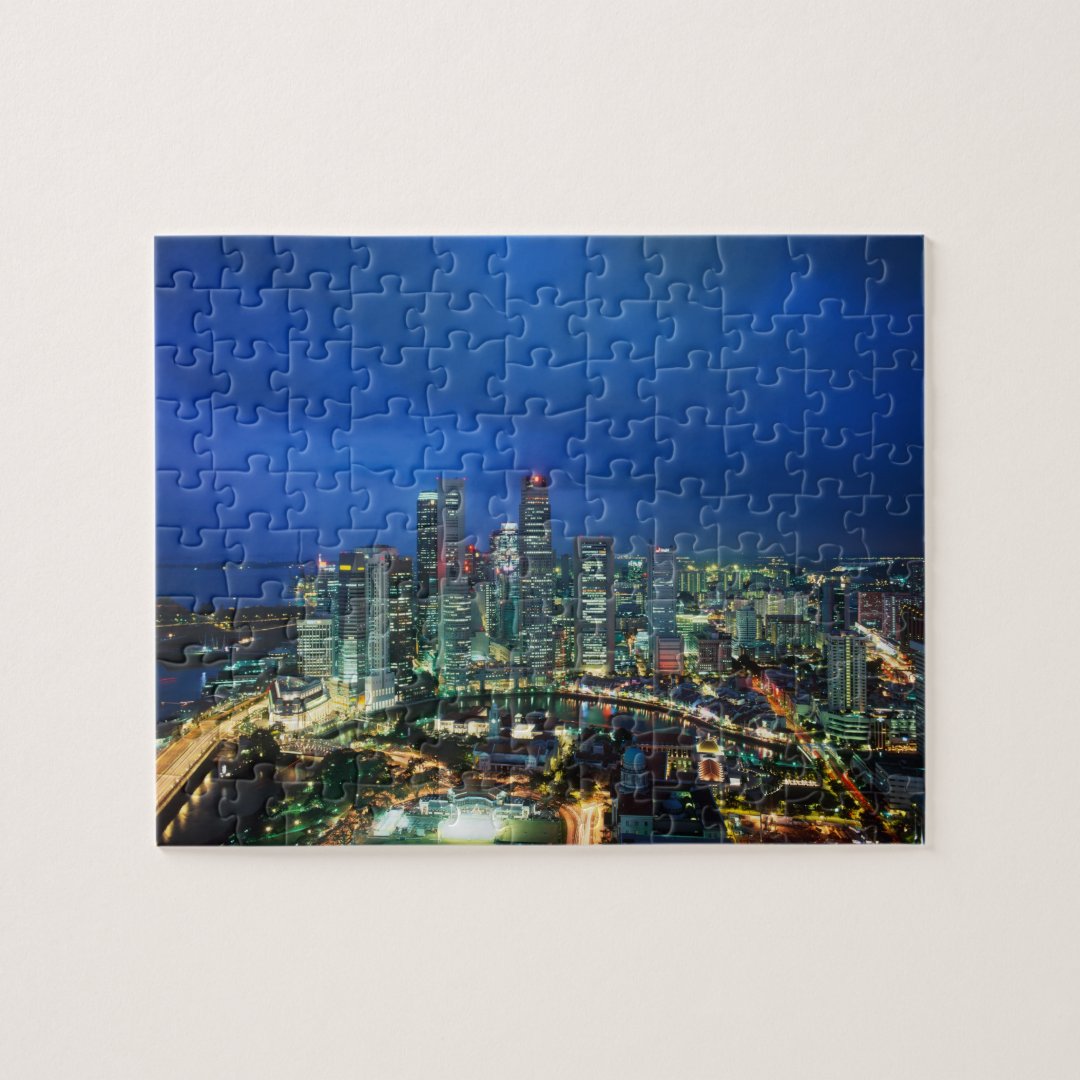 Singapore Skyline at night, Singapore Jigsaw Puzzle Zazzle