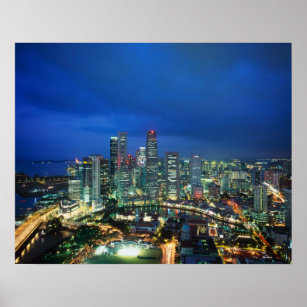Singapore Skyline at night, Singapore Poster