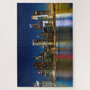 Singapore Skyline at Night with Lights On Water Jigsaw Puzzle