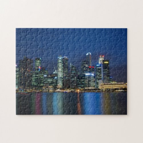 Singapore Skyline Blue Nights Jigsaw Puzzle