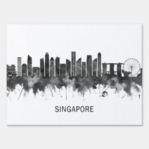 Singapore Skyline BW Sign
