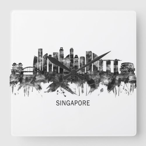 Singapore Skyline BW Square Wall Clock