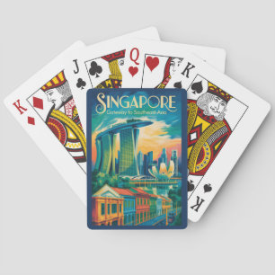 Singapore Skyline Illustration Travel Art Vintage Poker Cards