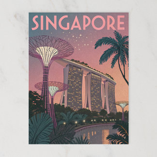 Singapore Skyline in Futuristic Retro Art Postcard