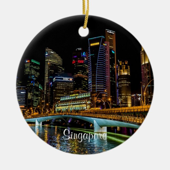Singapore Skyline, Labeled Ceramic Ornament (Front)