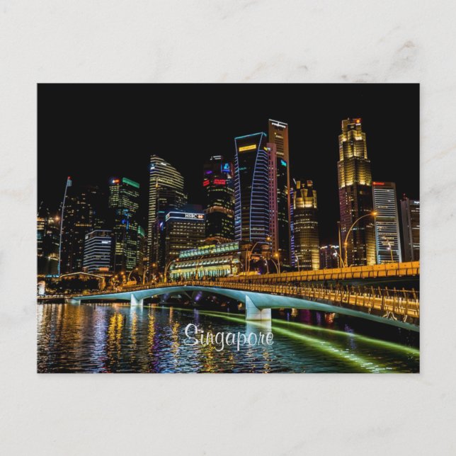 Singapore Skyline, Night Lights Postcard (Front)
