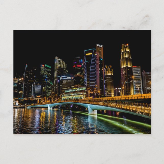 Singapore Skyline, Night Lights Postcard (Front)
