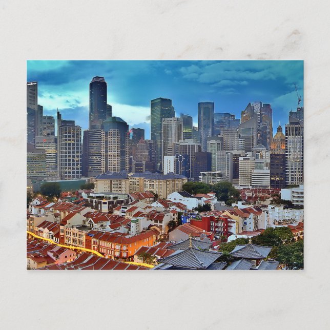 Singapore skyline viewed from Chinatown at sunset Postcard (Front)