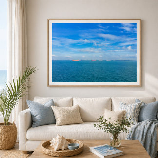 Singapore Strait Shipping Lanes with Cargo Ships Poster