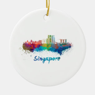 Singapore V2 skyline in watercolor Ceramic Ornament