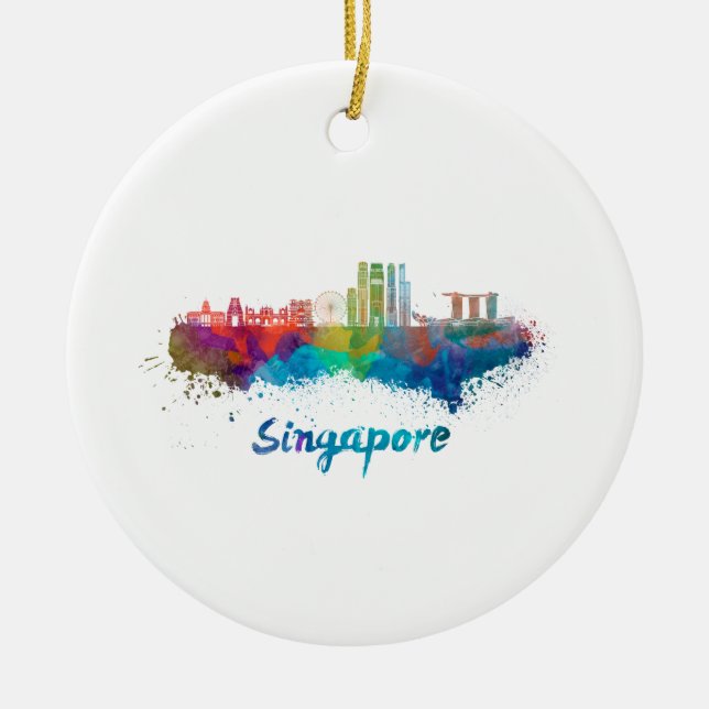 Singapore V2 skyline in watercolor Ceramic Ornament (Front)