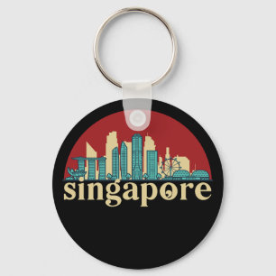 Singapore Vintage City Skyline Cityscape Art Keychain