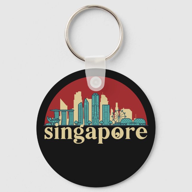 Singapore Vintage City Skyline Cityscape Art Keychain (Front)