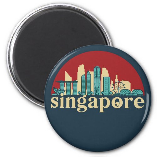 Singapore Vintage City Skyline Cityscape Art Magnet