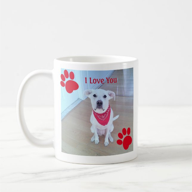 Singe 1 Photo Cute Dog Paws Christmas Red Name Coffee Mug (Left)