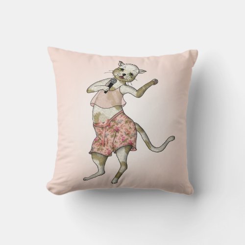 Singer Cat Is a Diva Throw Pillow