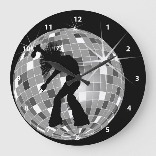 Singer  Dancer Silhouette On Disco Ball Large Clock