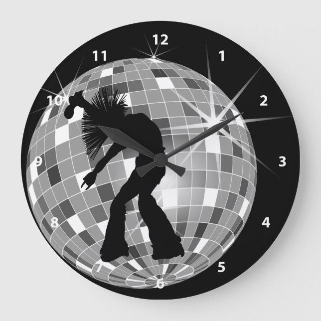 Singer & Dancer Silhouette On Disco Ball Large Clock (Front)