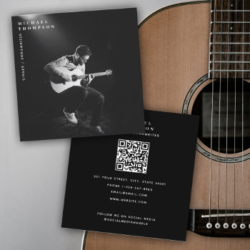 Singer Musician Artist Photo Performer Qr Code  Square Business Card by idovedesign at Zazzle